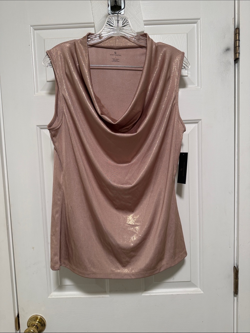 Worthington Shimmery Rose Blush Cowl Neck Sleeveless Top